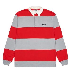 Palace Striped Rugby - Red/Grey, Worn/Used Small